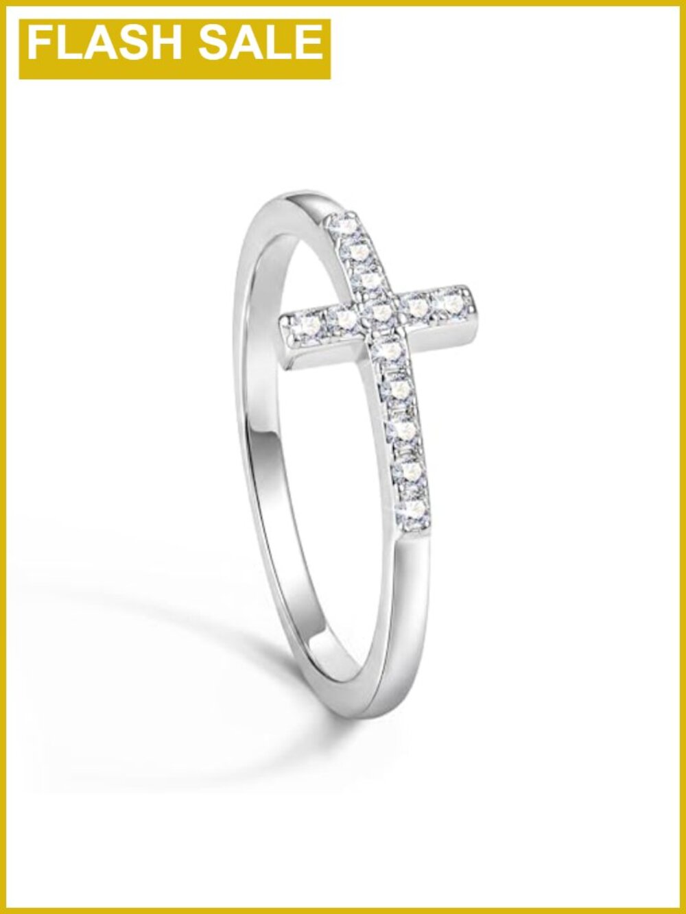 Moissanite Cross Ring for Women, 13 Stone Promise Ring, 18K White Gold Plated,